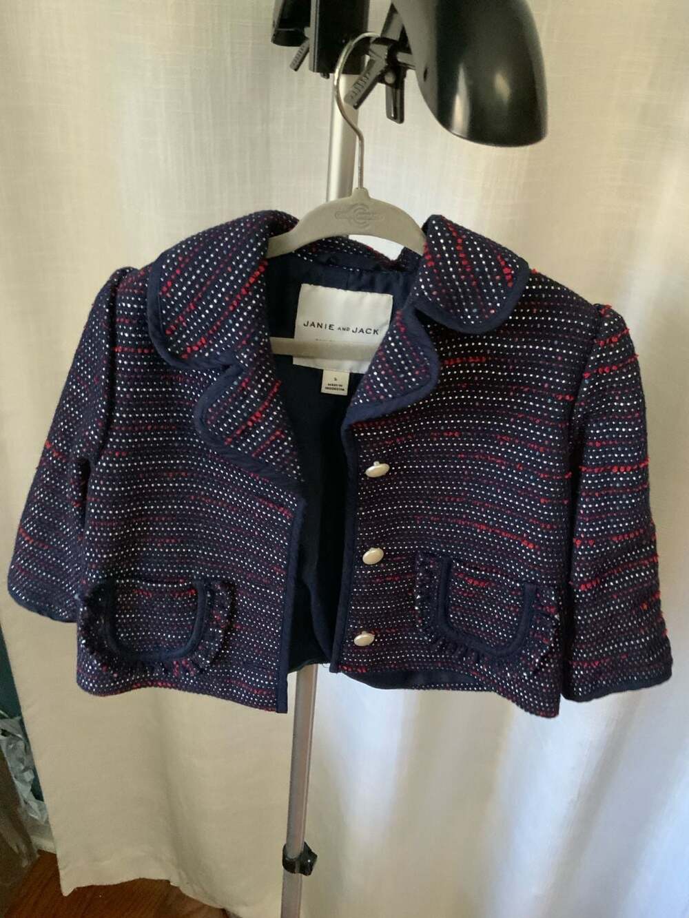 Janie And Jack Tweed Jacket Girls Size 5 Navy Red